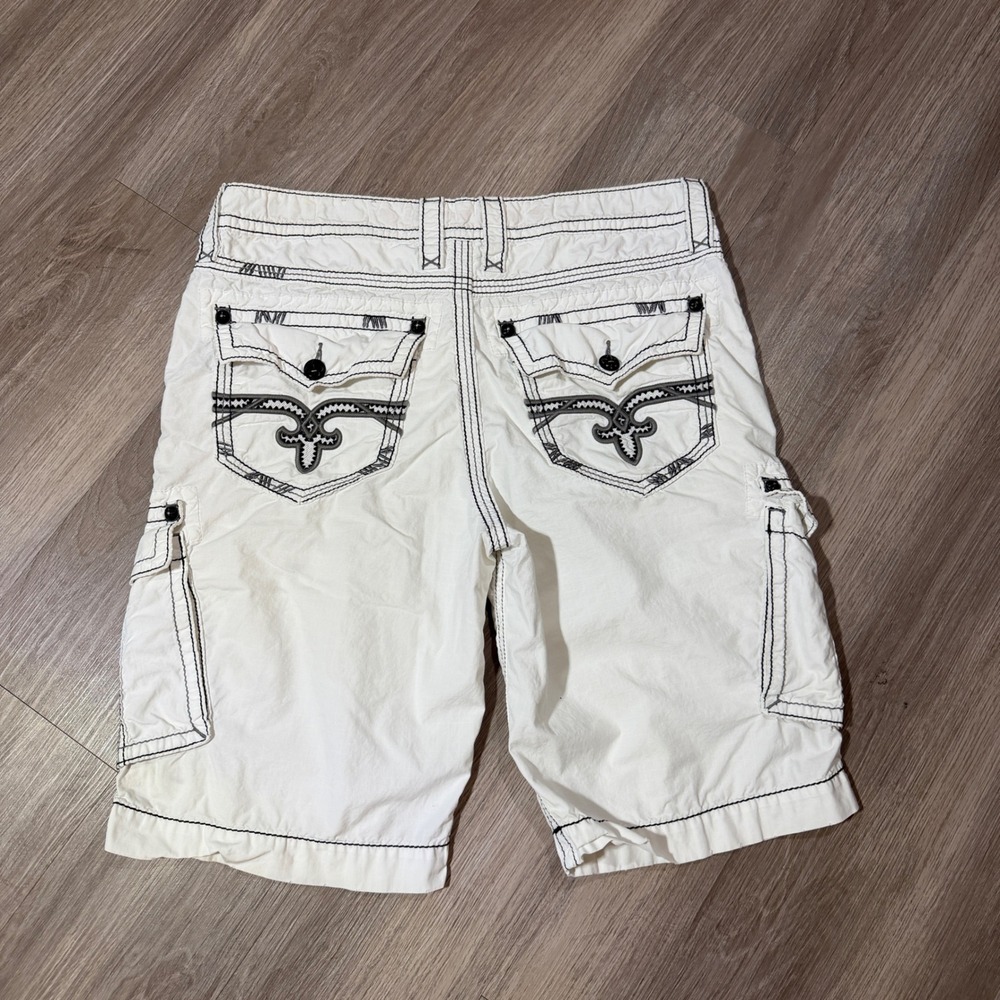 Rock Revival Cargo Shorts Mens 36 White Classic Contrast Stitch Flap Pocket Y2K